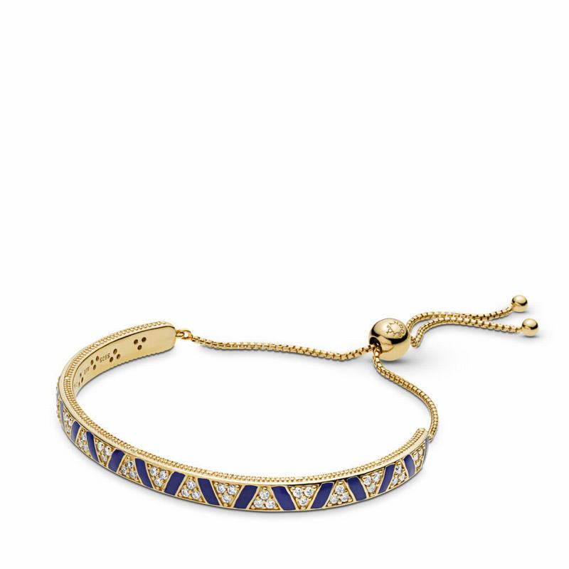 Pandora Shine™ Exotic Stones & Stripes Bracelet Ireland - 18ct Gold Plated/Enamel/Blue/Cubic Zirconi